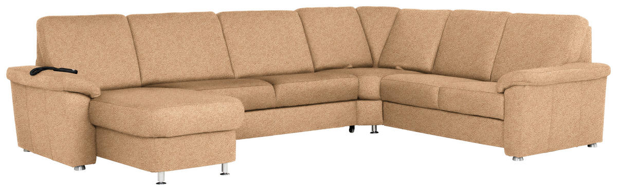 WOHNLANDSCHAFT Hellbraun Flachgewebe  - Chromfarben/Hellbraun, KONVENTIONELL, Textil/Metall (163/336/240cm) - Beldomo System