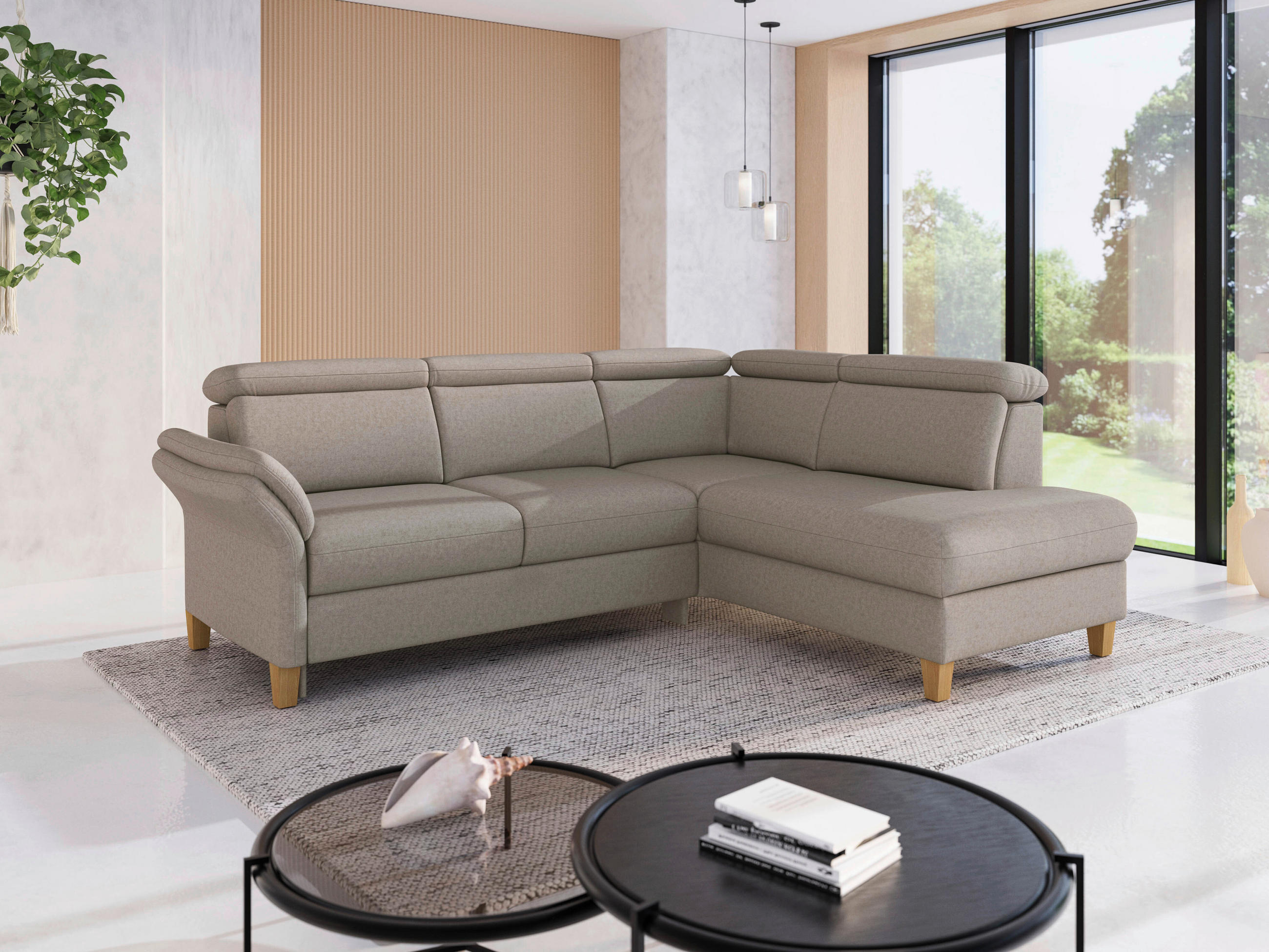 ECKSOFA Flachgewebe Taupe  - Taupe/Eichefarben, Konventionell, Holz/Textil (247/193cm) - Sit & More