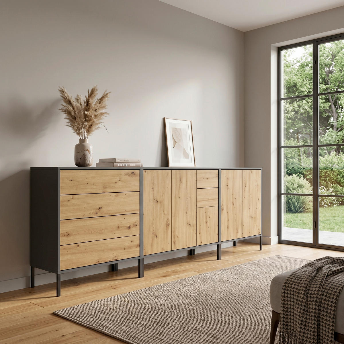 SIDEBOARD   - Anthrazit/Eiche Artisan, MODERN, Holzwerkstoff (263,5/86/33cm) - MID.YOU