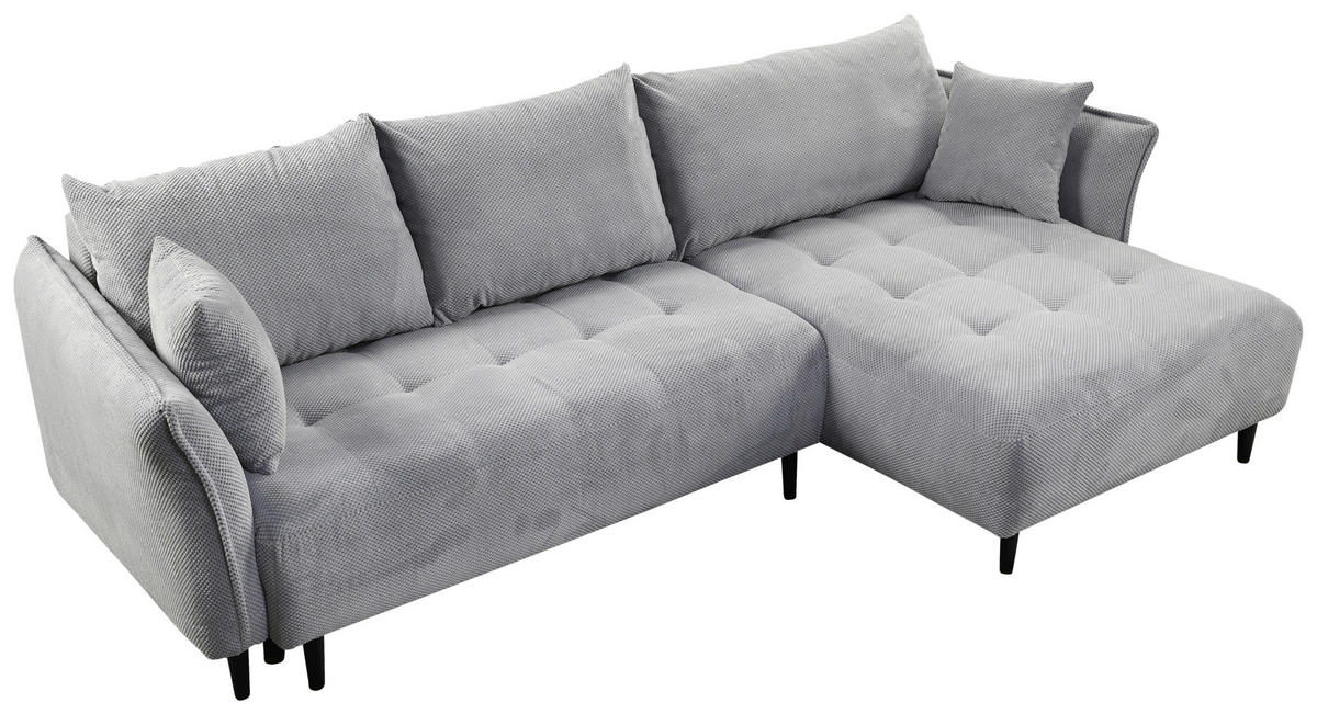 ECKSOFA in Chenille Hellgrau  - Hellgrau/Schwarz, Konventionell, Holz/Textil (290/160cm) - MID.YOU