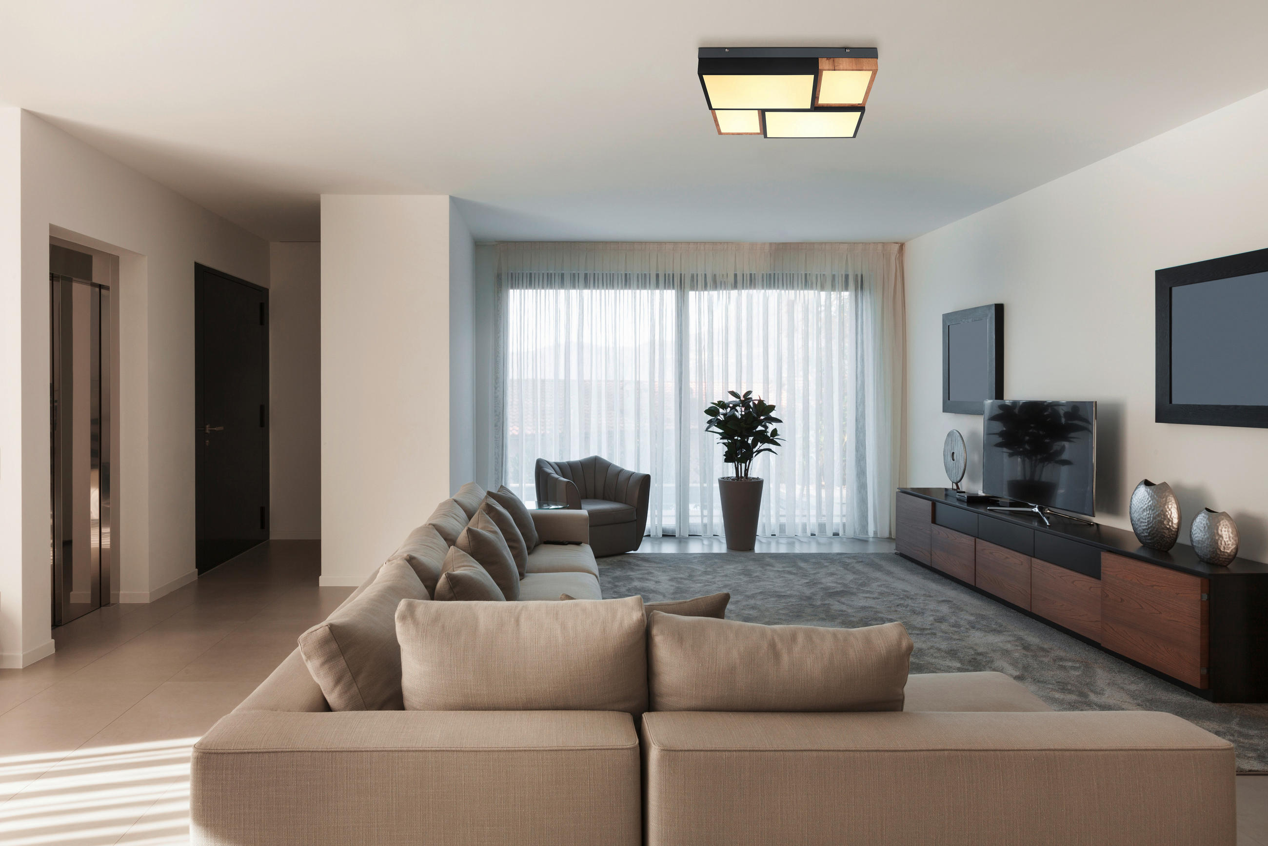 LED-DECKENLEUCHTE 50 W    60/60/9 cm  - Weiss/Opal, Natur, Holzwerkstoff/Kunststoff (60/60/9cm) - Globo