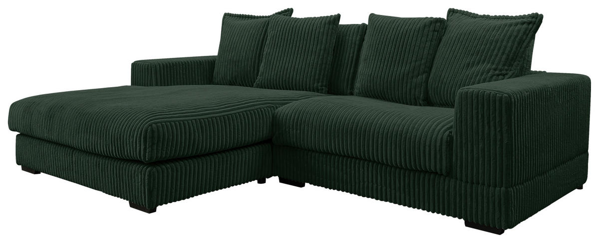 ECKSOFA Dunkelgrün Cord  - Dunkelgrün/Schwarz, Design, Kunststoff/Textil (195/285cm) - MID.YOU