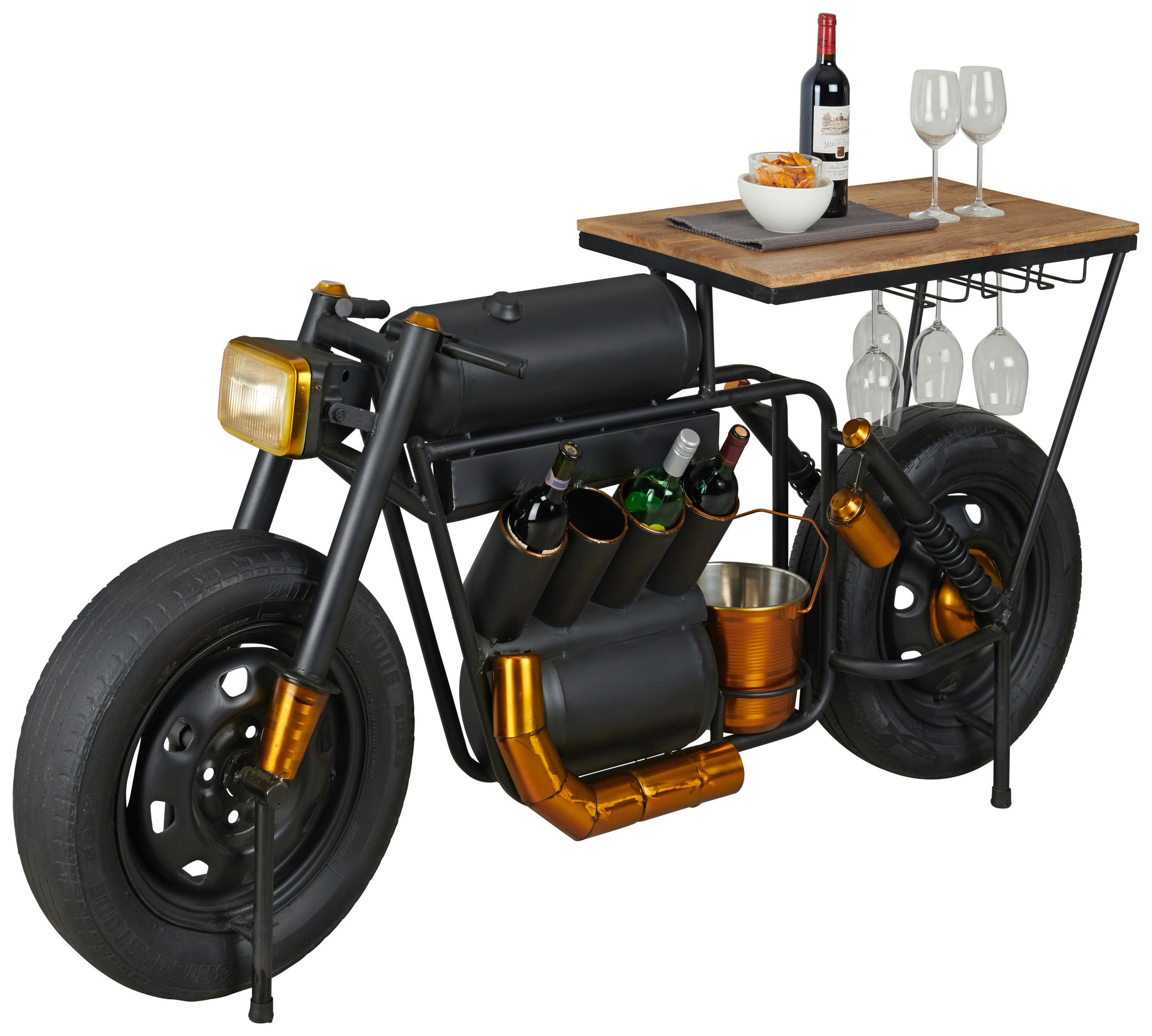 BAR, čierna, zlatá - čierna/zlatá, Trend, kov/drevo (179/84/45cm) - Ambia Home