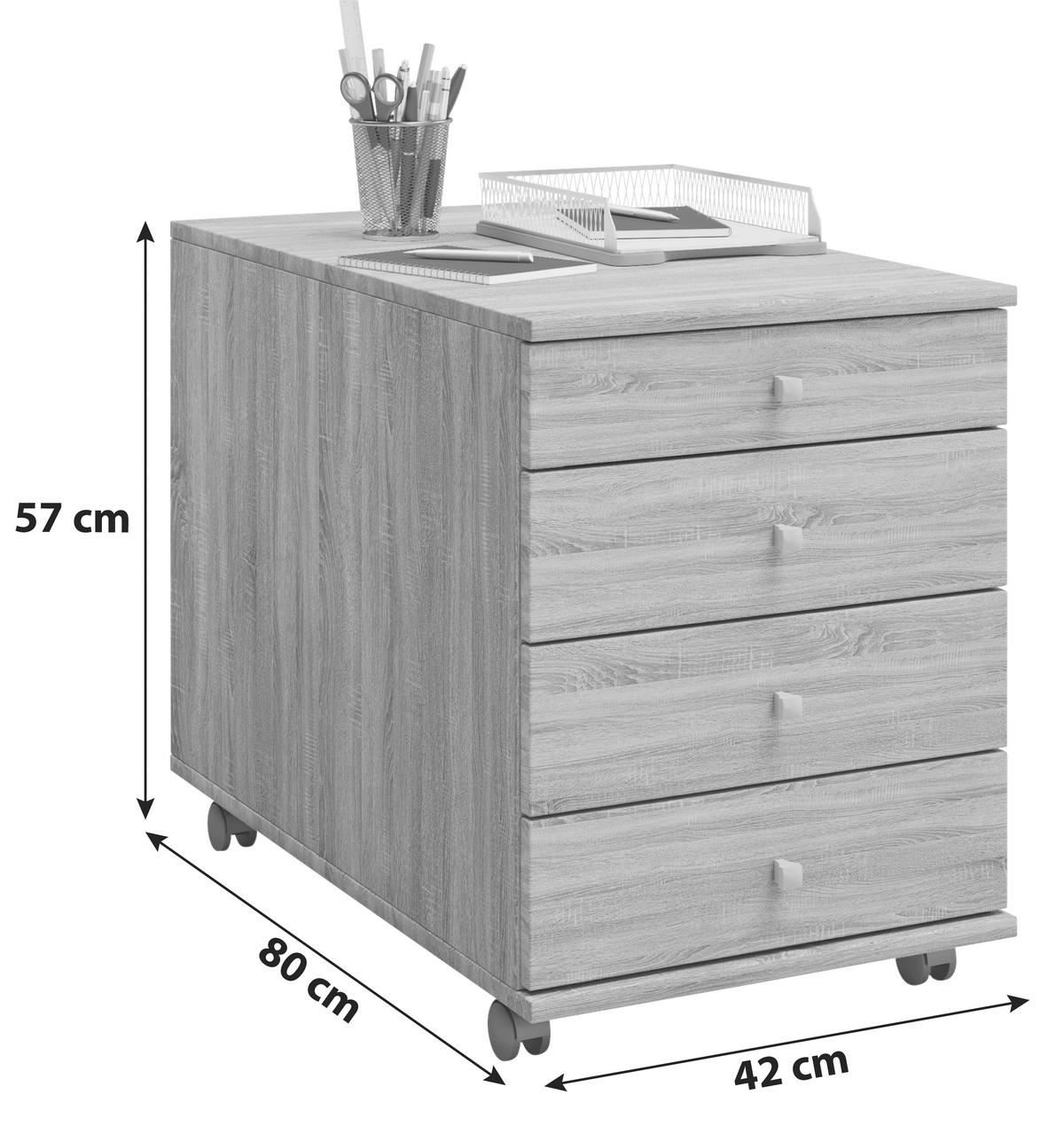 ROLLCONTAINER 42/57/80 cm  - Silberfarben/Grau, Basics, Holzwerkstoff/Kunststoff (42/57/80cm) - MID.YOU