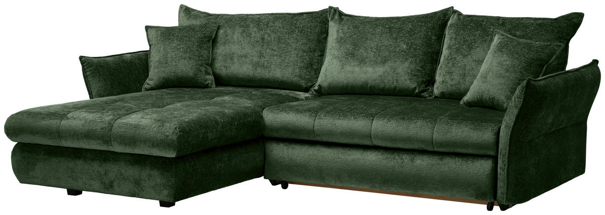 ECKSOFA in Chenille Waldgrün  - Waldgrün/Schwarz, Konventionell, Kunststoff/Textil (180/275cm) - Stylife