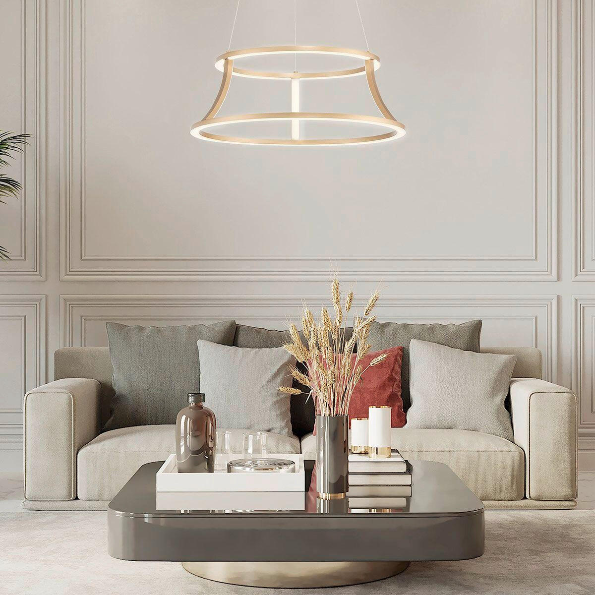 LED-HÄNGELEUCHTE 35/51/35 cm    - Goldfarben, Design, Kunststoff/Metall (35/51/35cm) - Elstead Lighting
