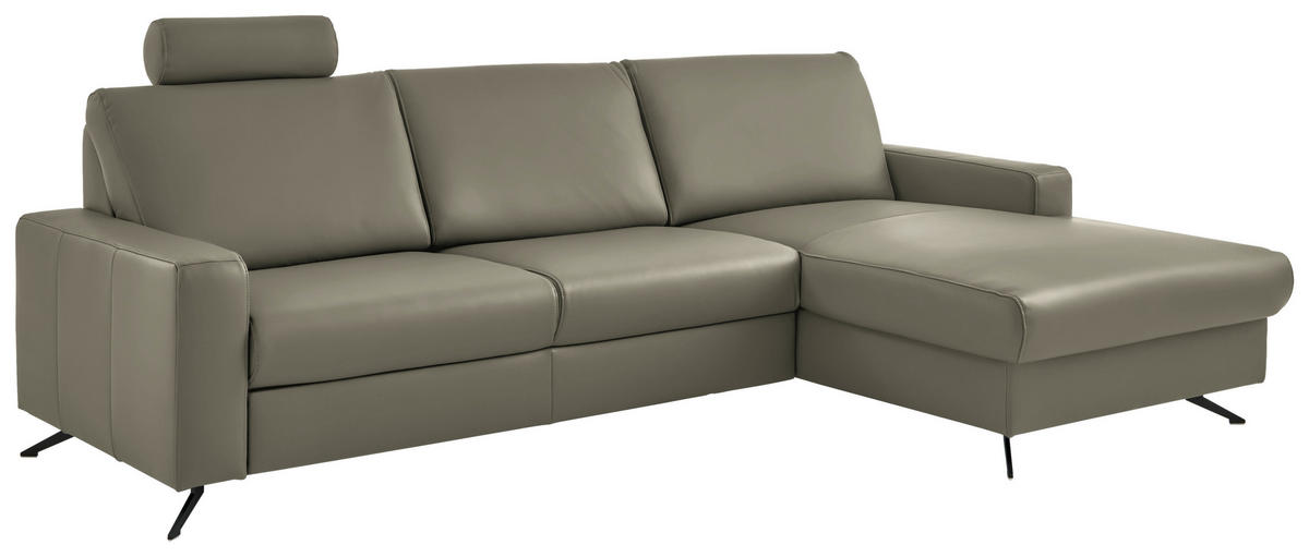 ECKSOFA in Echtleder Hellgrau  - Hellgrau/Schwarz, Design, Leder/Metall (267/165cm) - Lomoco