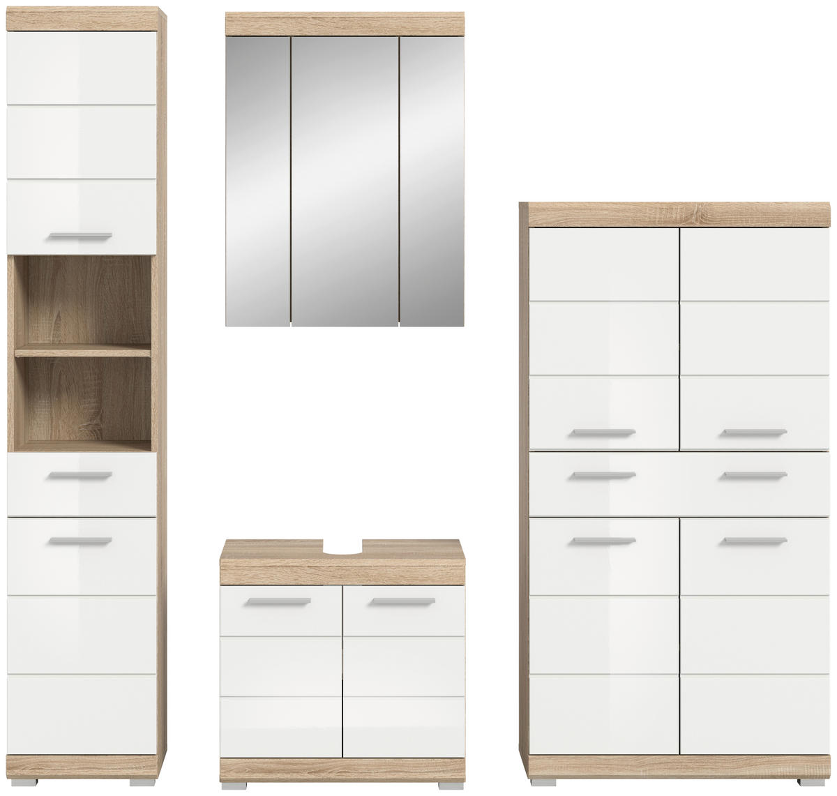 BADEZIMMER 4-teilig  in 171 cm  - Weiß Hochglanz/Silberfarben, MODERN, Glas/Holzwerkstoff (171cm) - MID.YOU