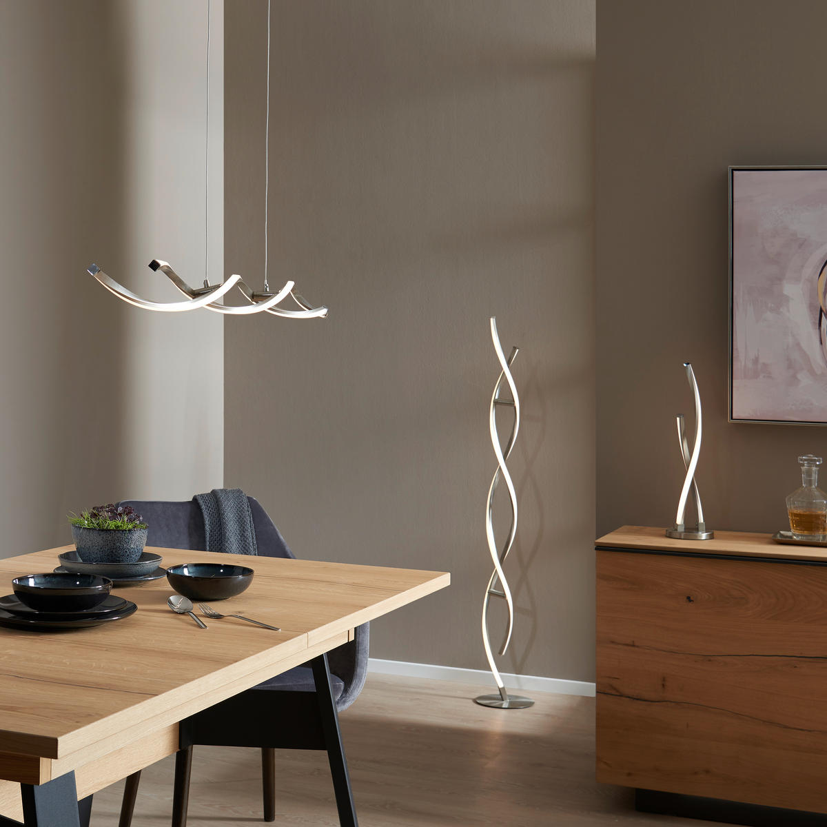 LED-HÄNGELEUCHTE 110/8/140 cm   - Nickelfarben, Design, Metall (110/8/140cm) - Paul Neuhaus