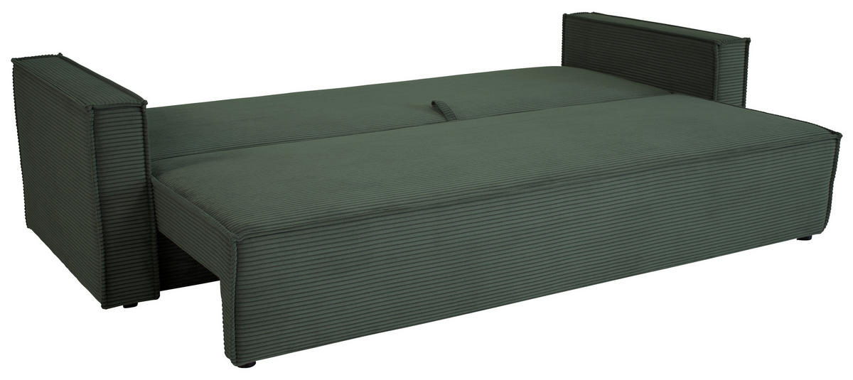 SCHLAFSOFA  mit Rücken echt, Armteil links, Armteil rechts Cord Dunkelgrün  - Dunkelgrün/Schwarz, Design, Textil (232/85/92cm) - Xora