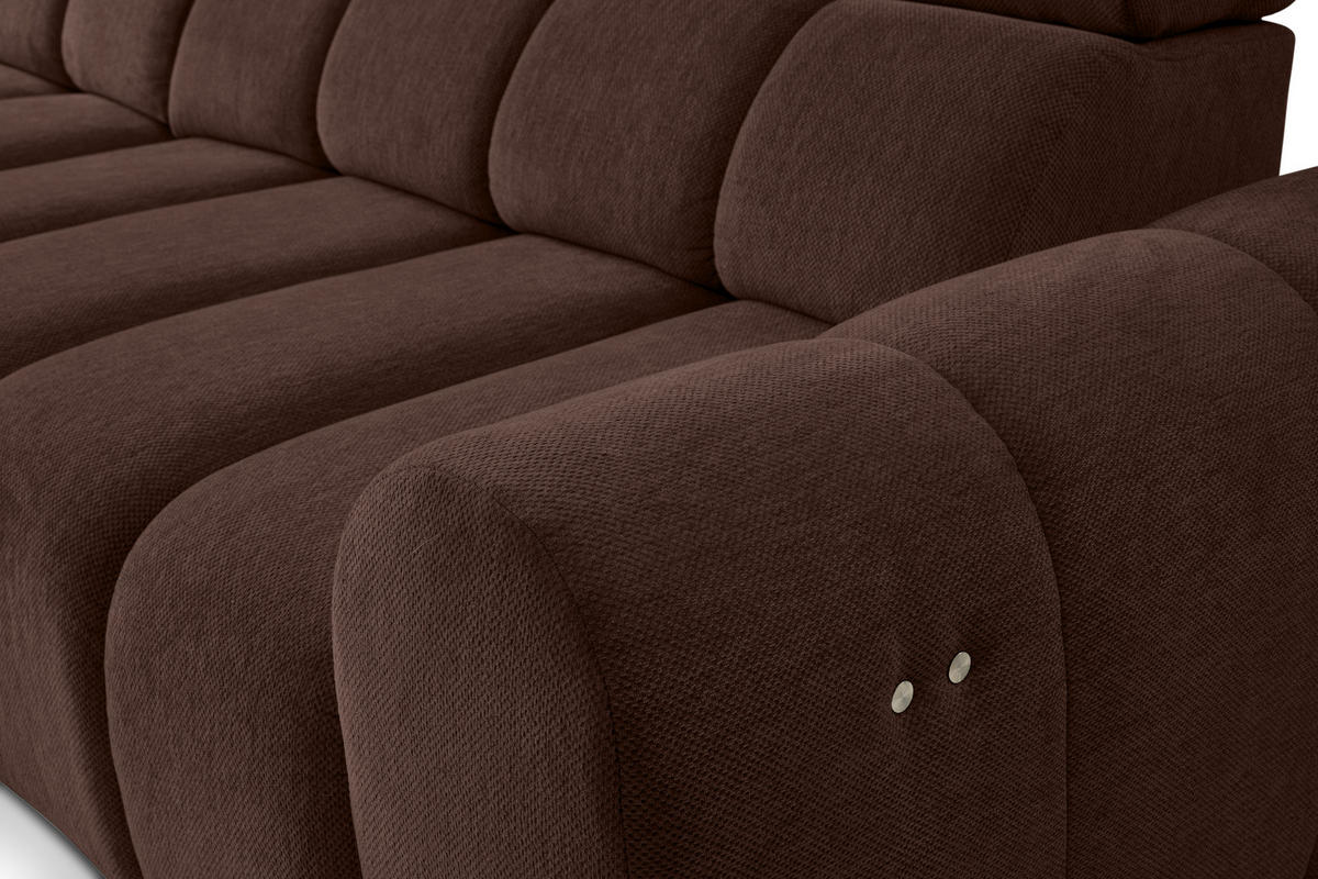 ECKSOFA Dunkelbraun Chenille Bettkasten, Rücken echt, Relaxfunktion, Kopfteilverstellung  - Dunkelbraun/Schwarz, Design, Kunststoff/Textil (152/290cm) - Stylife