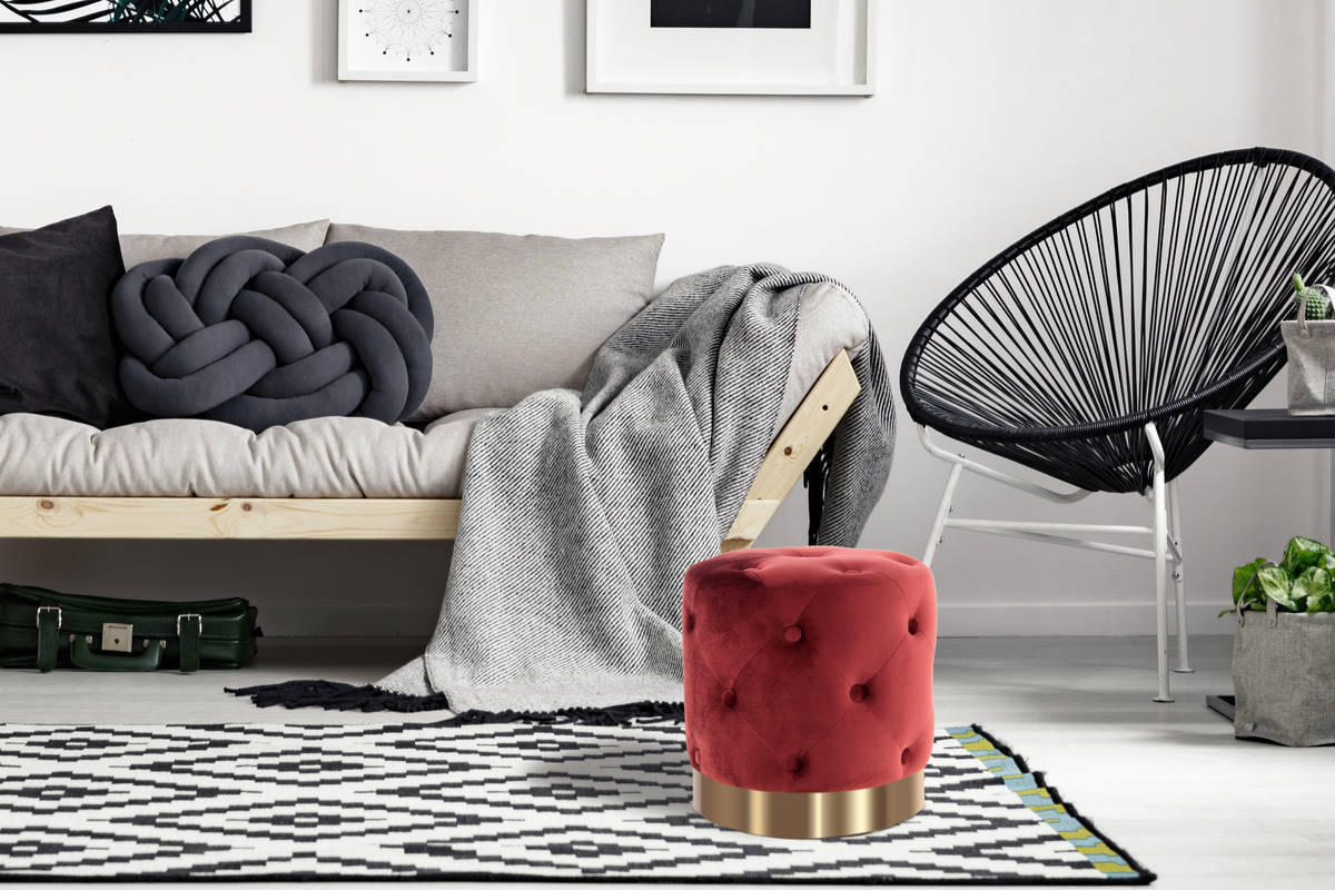 HOCKER in Textil, Holzwerkstoff Goldfarben, Bordeaux  - Bordeaux/Goldfarben, Basics, Holzwerkstoff/Textil (40/40/40cm) - Kayoom