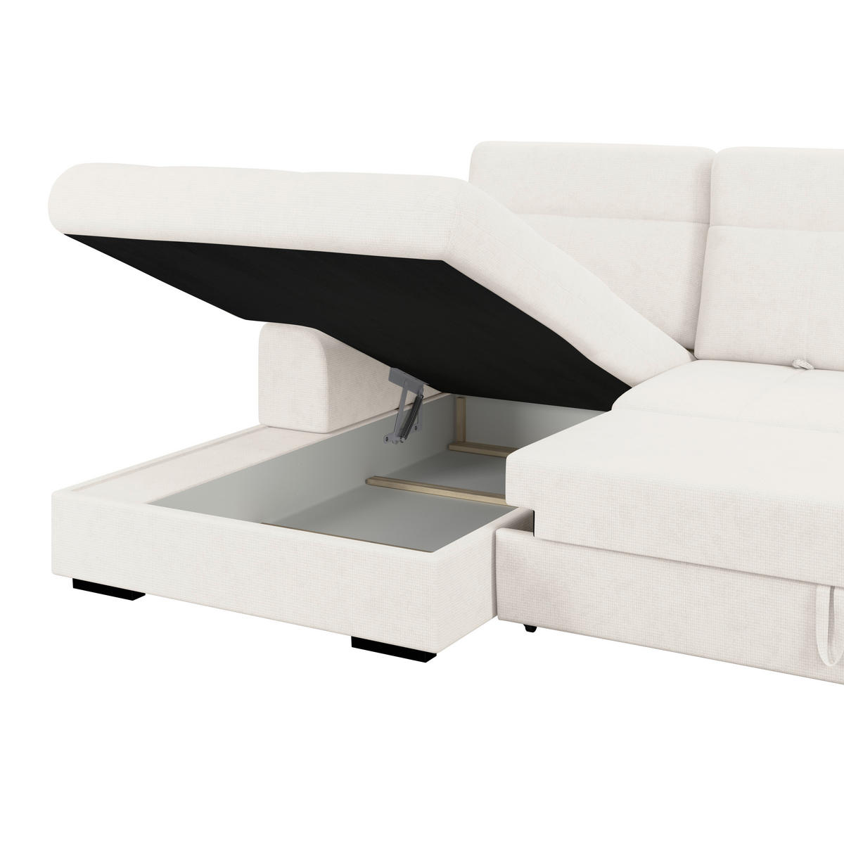 ECKSOFA Creme Chenille Rücken echt, Kopfteilverstellung  - Creme/Schwarz, KONVENTIONELL, Holz/Textil (203/286cm) - MID.YOU