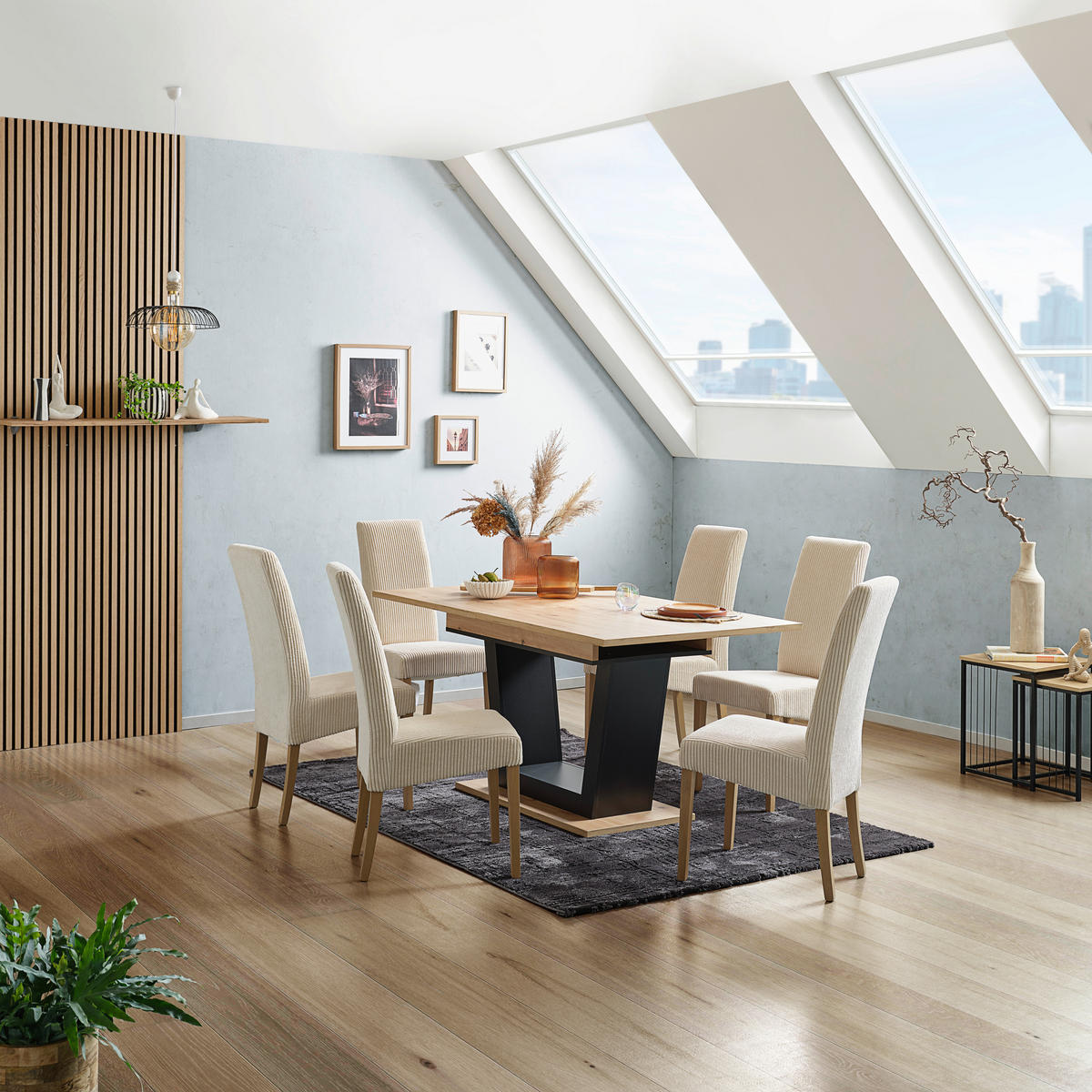 AUSZIEHTISCH Schwarz, Eiche Artisan rechteckig  ausziehbar  - Schwarz/Eiche Artisan, KONVENTIONELL, Holzwerkstoff (160-200/90/77,3cm) - home24