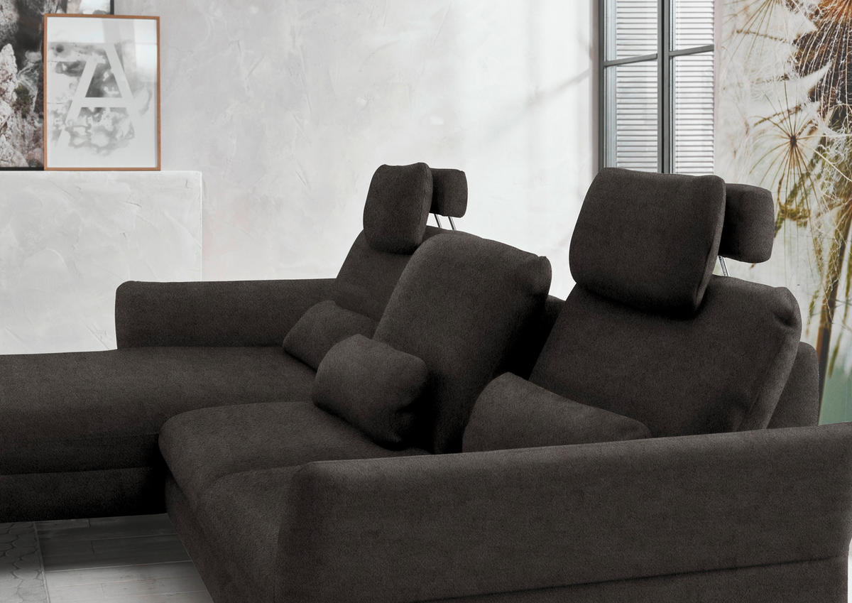ECKSOFA in Velours Dunkelbraun  - Dunkelbraun/Schwarz, Design, Textil/Metall (179/306cm) - Beldomo System