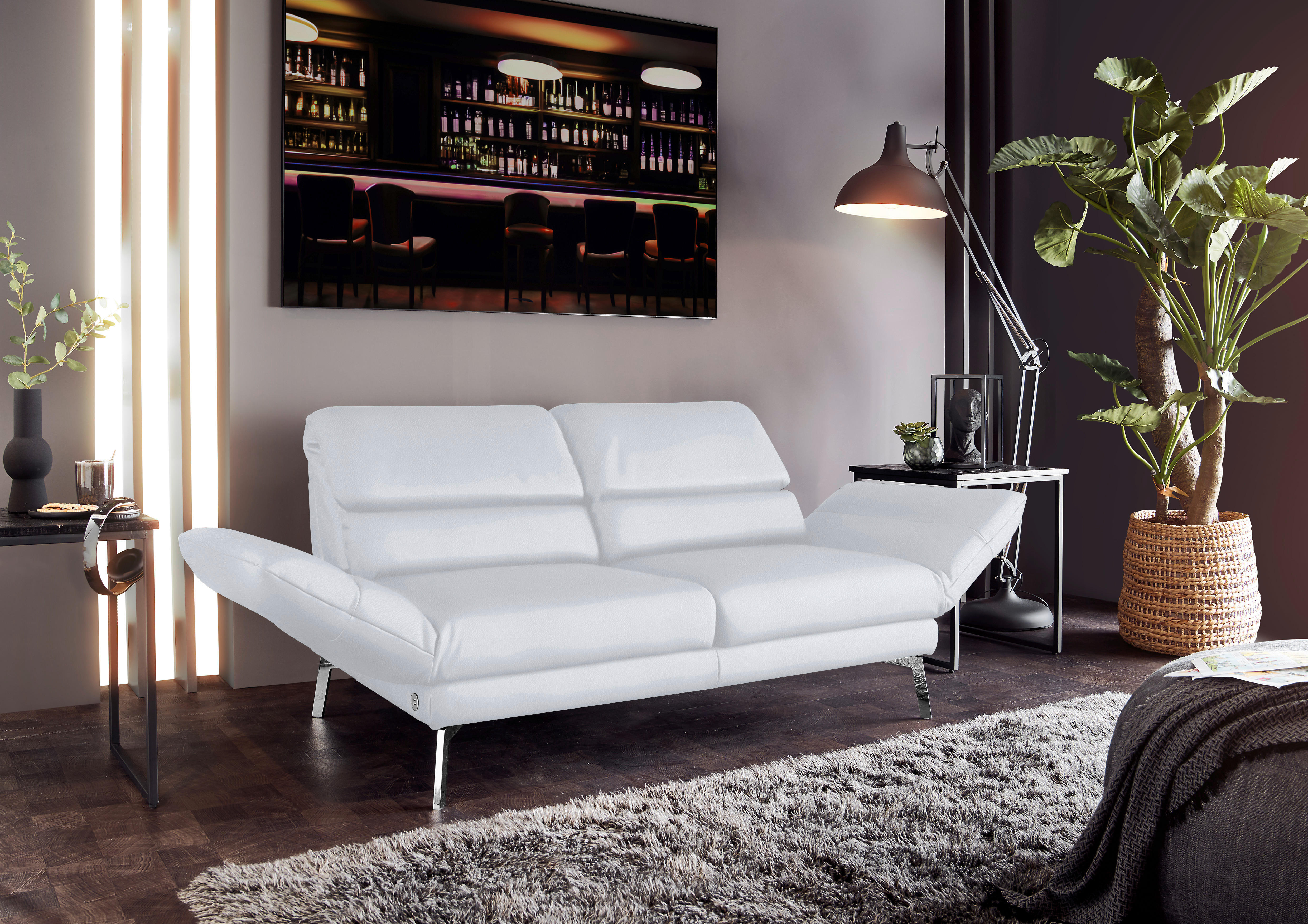 2-SITZER-SOFA in Echtleder Weiss  - Chromfarben/Weiss, Design, Leder/Metall (178-226/82/96-177cm) - Dieter Knoll
