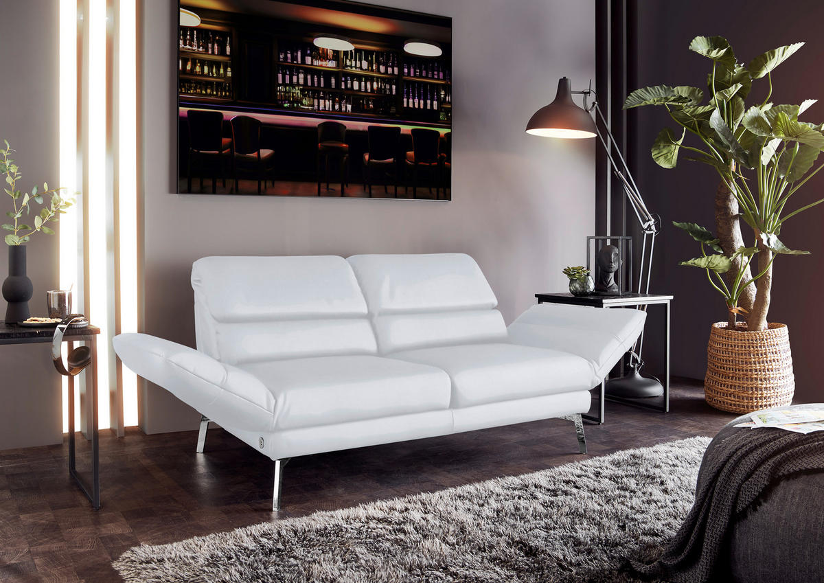 2-SITZER-SOFA Echtleder Weiß  - Chromfarben/Weiß, Design, Leder/Metall (178-226/82/96-177cm) - Dieter Knoll