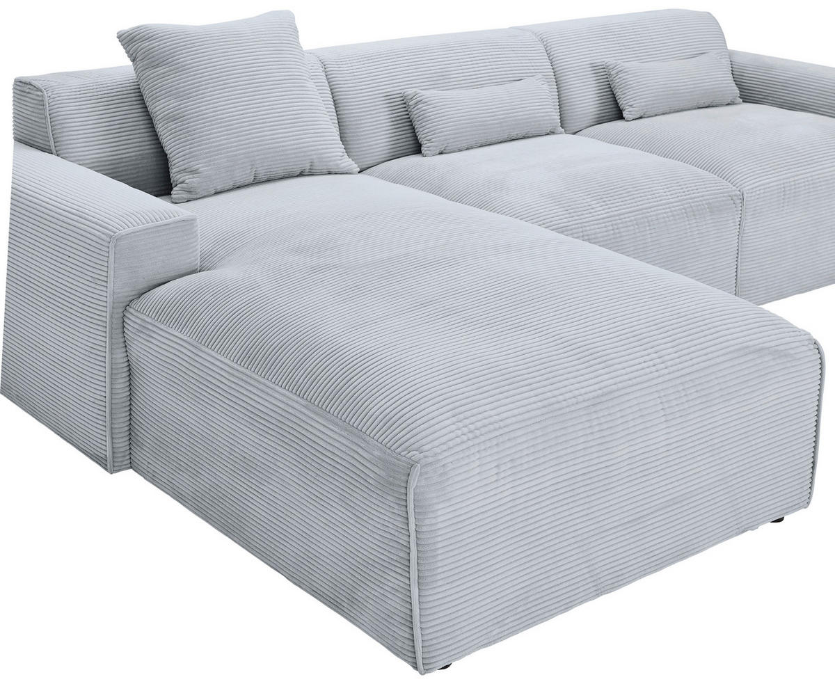 ECKSOFA in Cord Grau  - Schwarz/Grau, Design, Kunststoff/Textil (196/303cm) - Livetastic