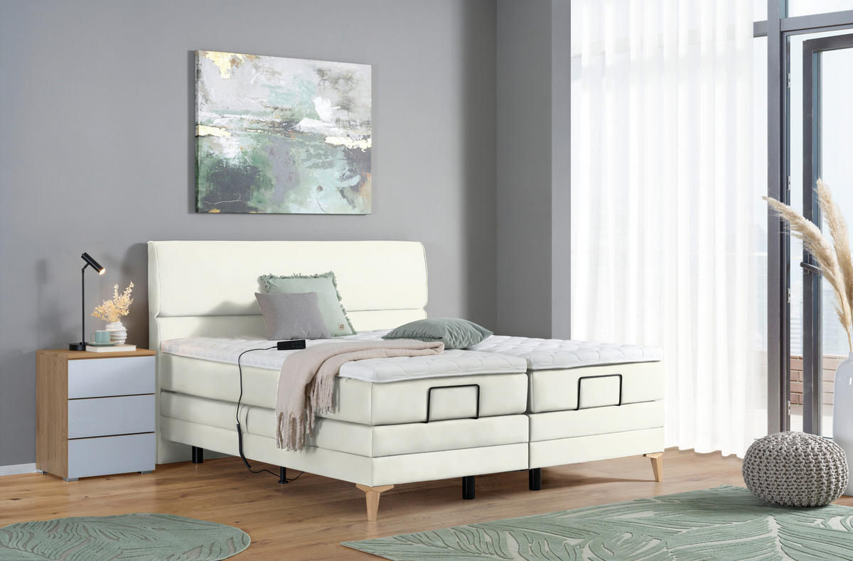 BOXSPRINGBETT 180/200 cm  in Weiss  - Weiss/Eichefarben, Konventionell, Holz/Textil (180/200cm) - Voleo