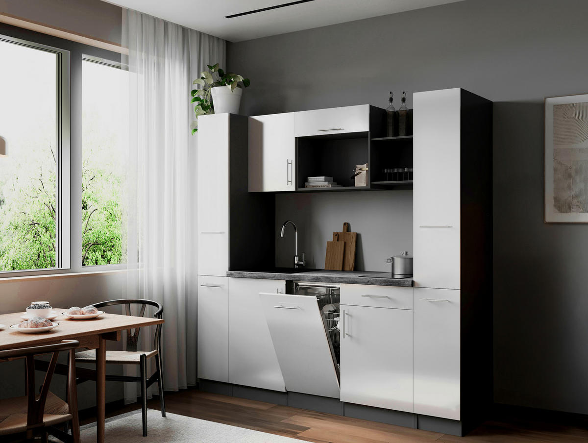 KÜCHENBLOCK Oliver 205 cm  in Weiß  - Weiß/Grau, Trend, Holzwerkstoff/Metall (205cm) - Respekta