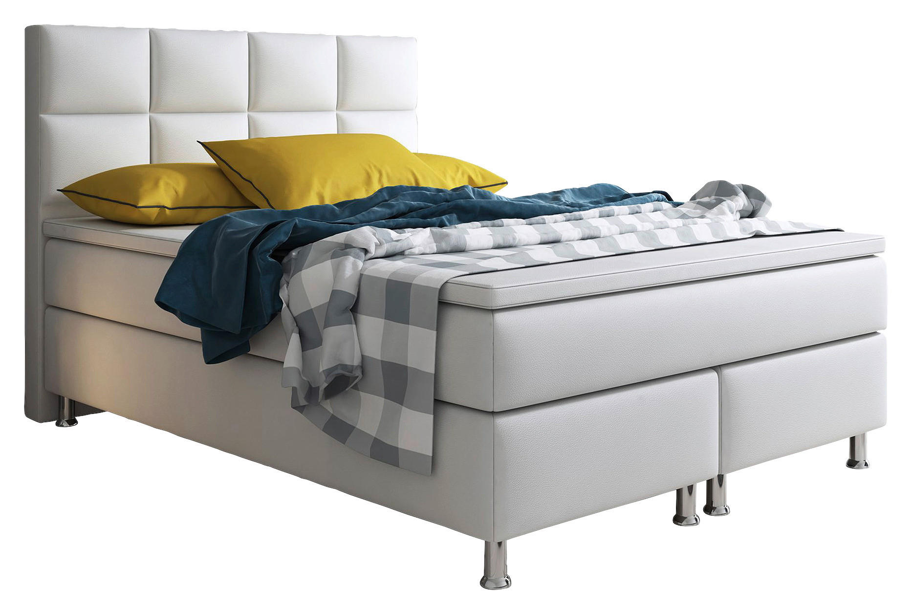Boxspringbett mit topper  in Weiß  - Silberfarben/Weiß, KONVENTIONELL, Leder/Textil (140/115/210cm) - MID.YOU