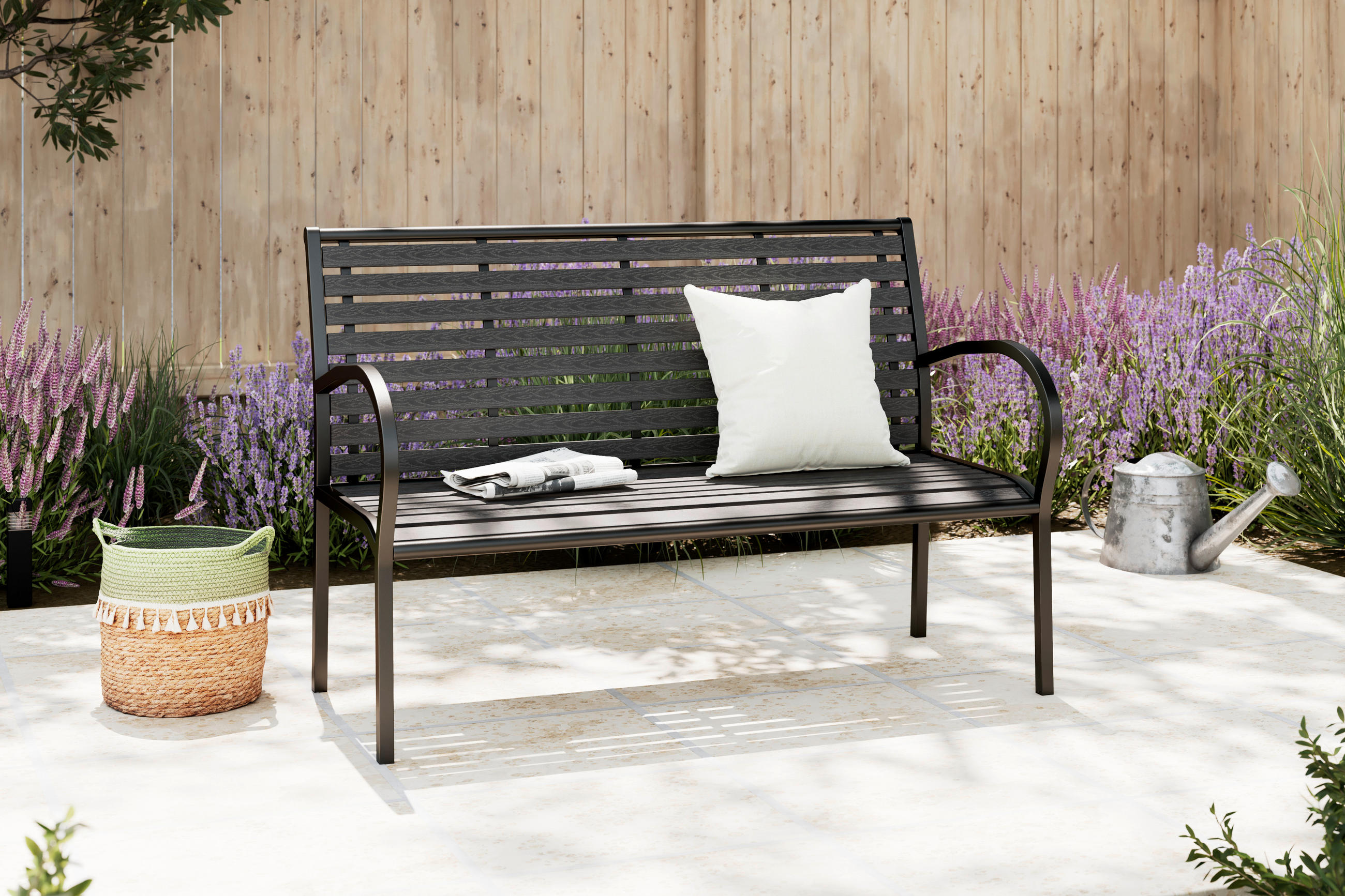 ZAHRADNÍ LAVICE kov, plast - černá, Moderní, kov/plast (125/81/60cm) - Ambia Garden