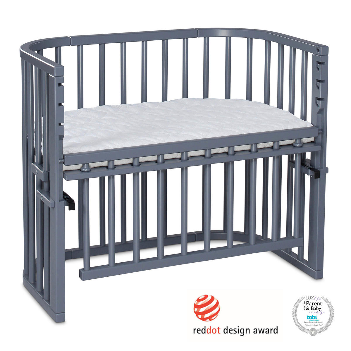 BEISTELLBETT Maxi Comfort Plus  - Schieferfarben/Grau, Basics, Holz (56,5/79/96cm) - Babybay