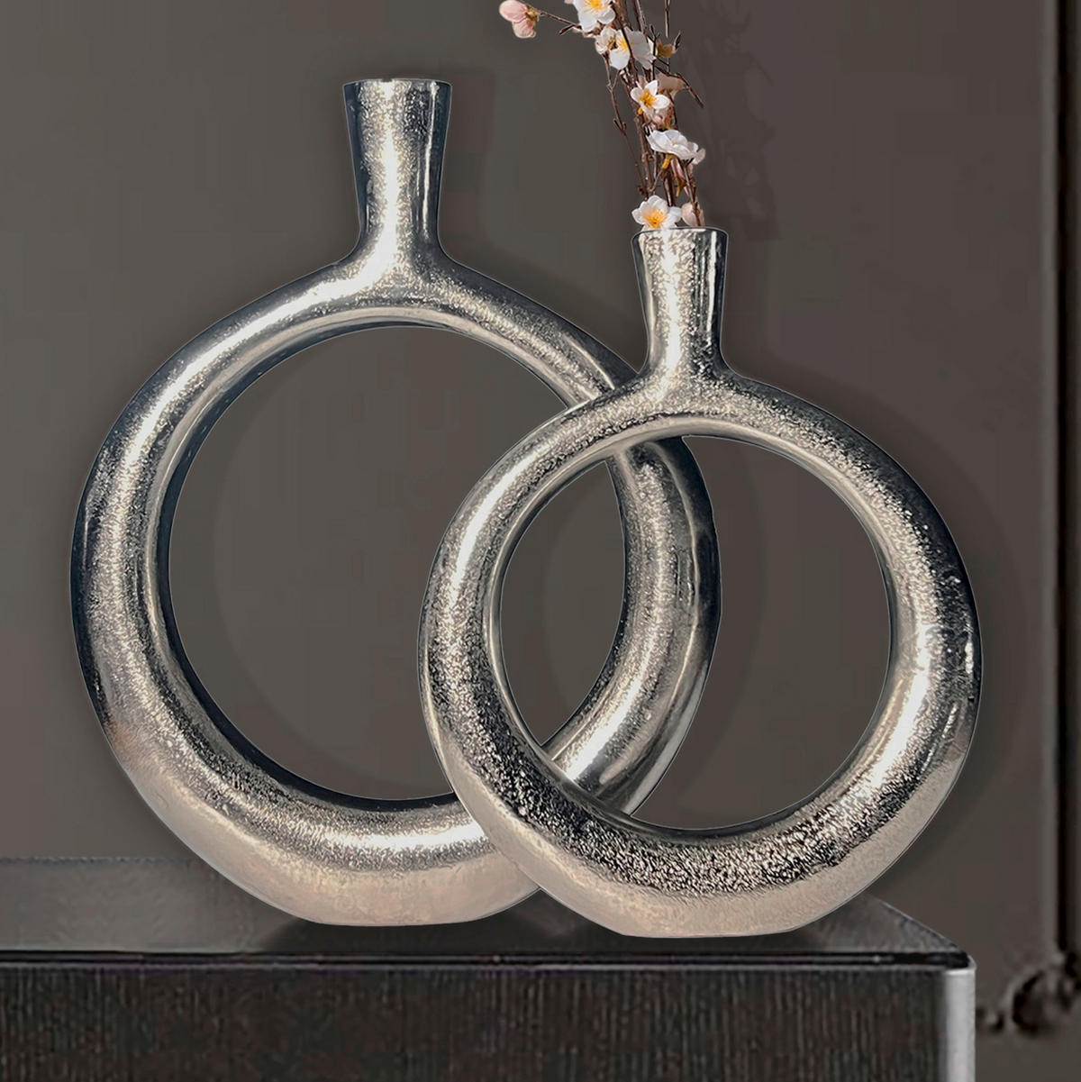 DEKOVASE  - Silberfarben, Design, Metall (35/45/7cm) - Livetastic