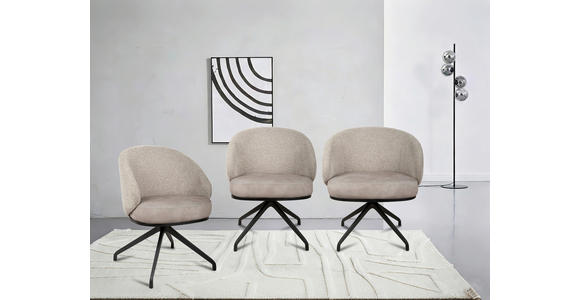 ARMLEHNSTUHL  Typenauswahl, Sitzfläche 360° drehbar, automatische Rückholfunktion Chenille, Flanell  - Taupe/Schwarz, Design, Textil/Metall (61/83/60cm) - Novel