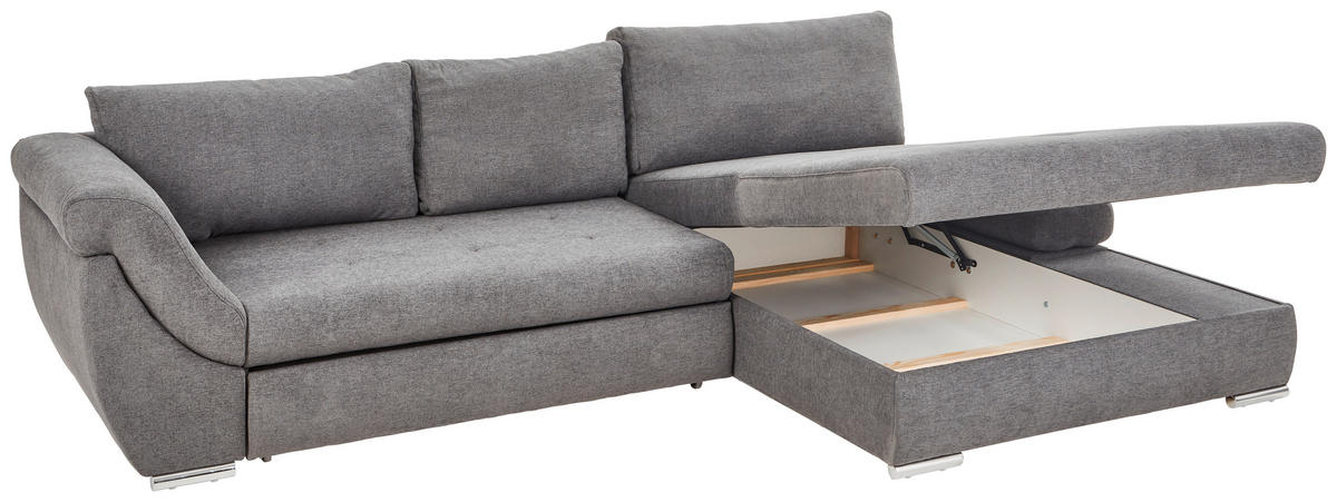 ECKSOFA in Flachgewebe Grau  - Silberfarben/Grau, Design, Textil/Metall (306/174cm) - MID.YOU