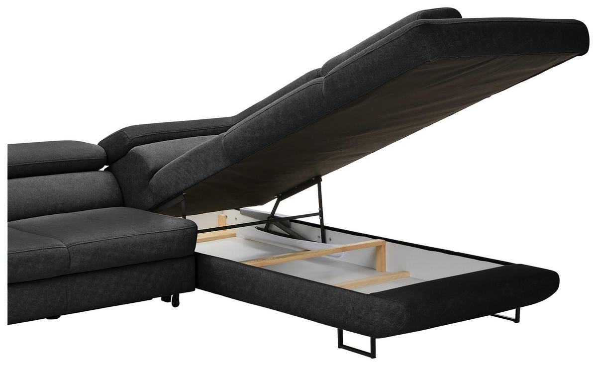 ECKSOFA in Webstoff Schwarz  - Schwarz, Design, Textil/Metall (280/235cm) - Hom`in