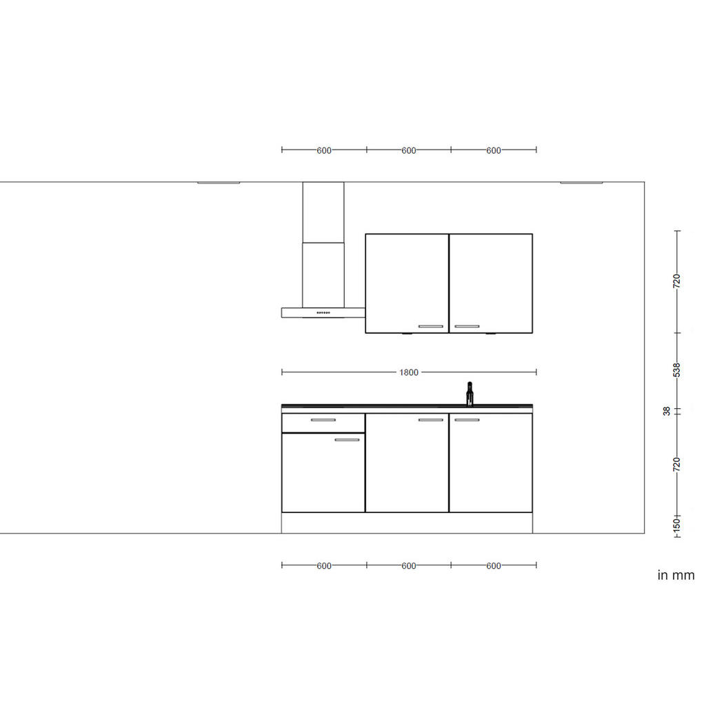 Thumbnail - Nobilia Küchenleerblock Touch, Grau, Eiche dunkel, Metall, 1 Schubladen, nur wie online abgebildet bestellbar, 180 cm, B...