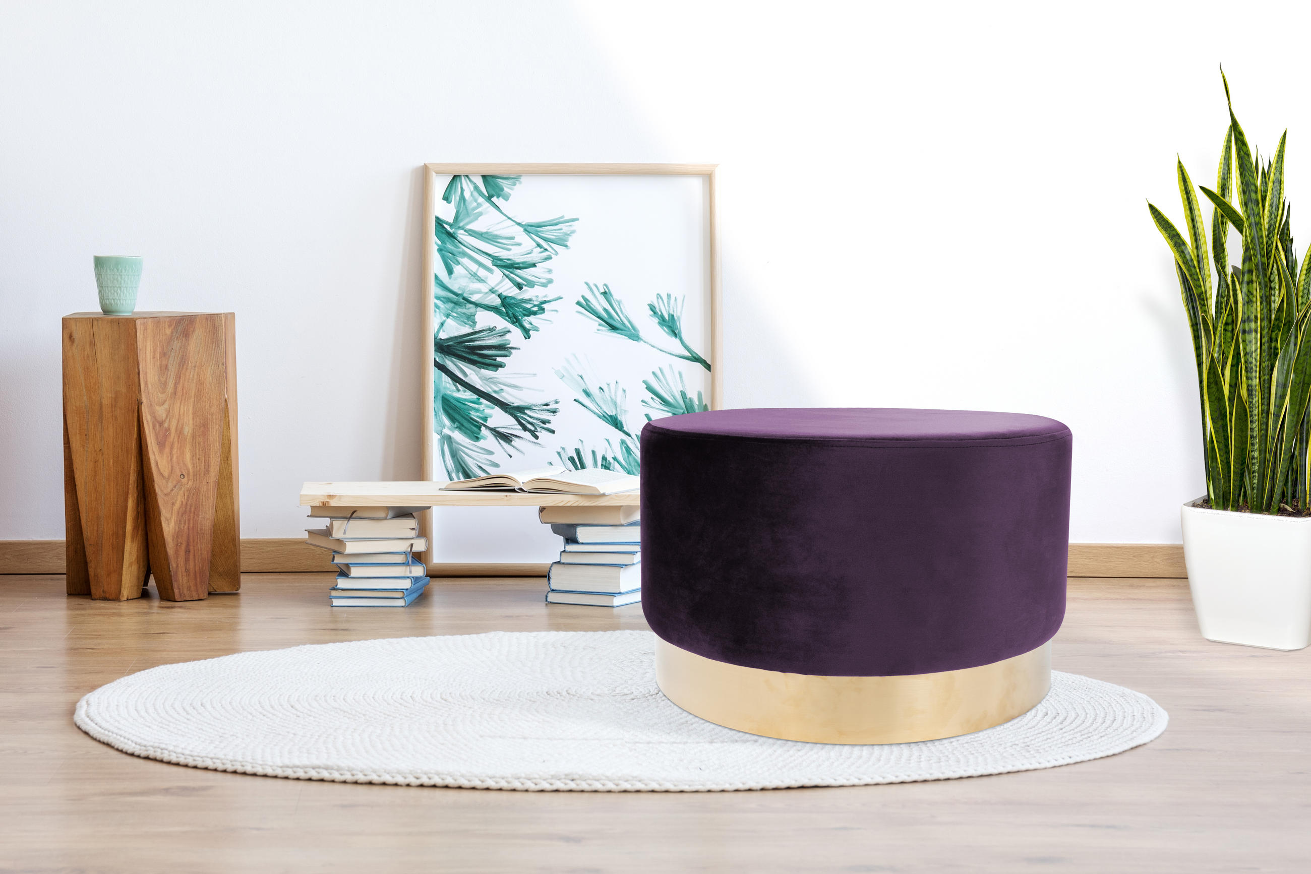 HOCKER Samt Kiefer Violett  - Violett/Goldfarben, Basics, Holz/Textil (55/43cm) - Kayoom