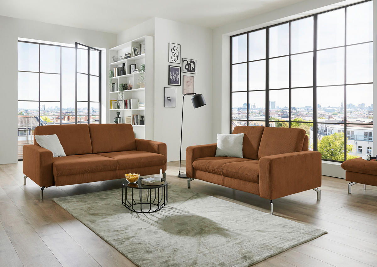 3-SITZER-SOFA Feincord Cognac  - Chromfarben/Cognac, Design, Textil/Metall (194/87/105cm) - Beldomo Style