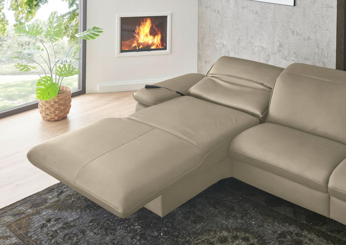 ECKSOFA  Echtleder Sandfarben  - Sandfarben/Schwarz, Design, Leder/Metall (169/307cm) - Beldomo Premium