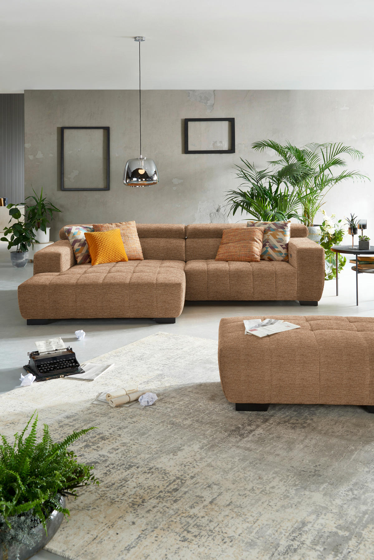 ECKSOFA in Webstoff Orange  - Schwarz/Orange, Konventionell, Textil/Metall (182/279cm) - Hom`in