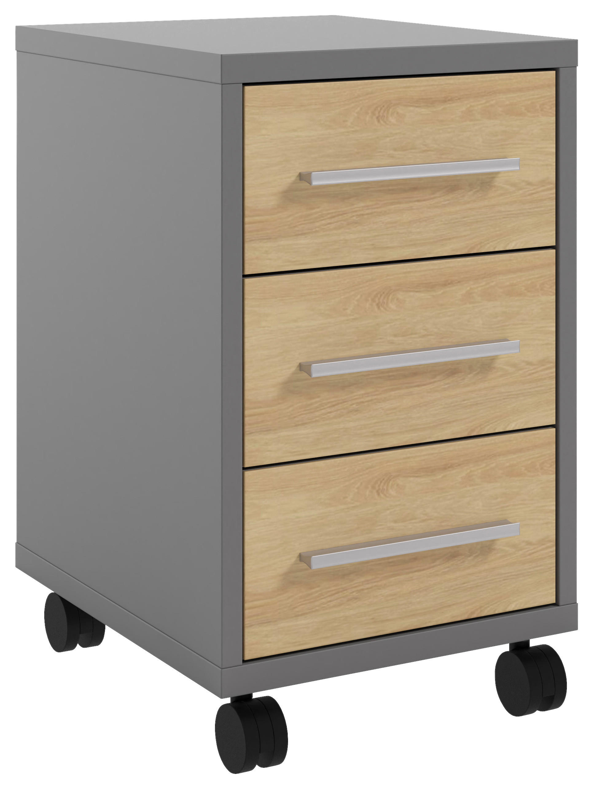 ROLLCONTAINER Eiche Hickory, Dunkelgrau  - Dunkelgrau/Alufarben, MODERN, Holzwerkstoff/Metall (41,6/68,6/50,2cm)