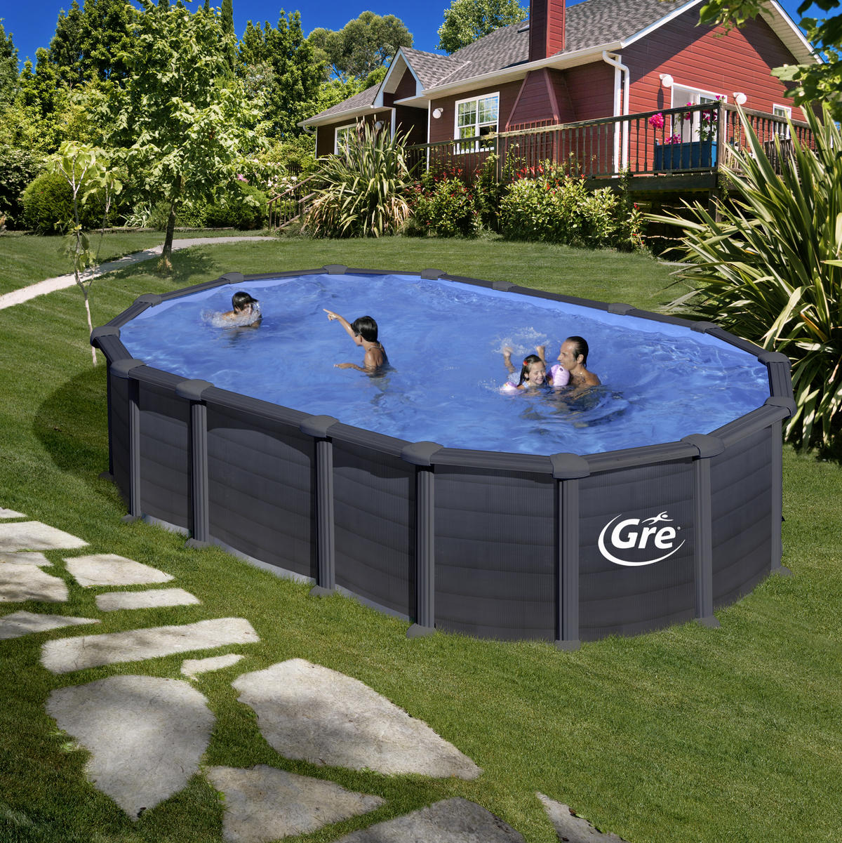 POOL SET GRE KITPROV6188GF 2021 634/399/132 cm  - Graphitfarben, Design, Metall (634/399/132cm) - Gre