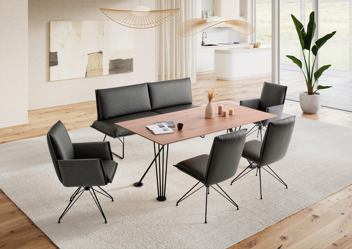 SITZBANK 200/98/72 cm Echtleder Schwarz Metall  - Schwarz, Design, Leder/Metall (200/98/72cm) - Koinor