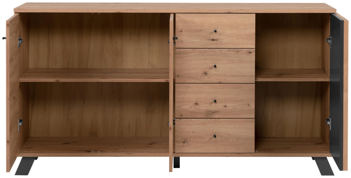 SIDEBOARD 160/85/40 cm Anthrazit, Eiche Artisan  - Anthrazit/Schwarz, Lifestyle, Holzwerkstoff/Metall (160/85/40cm) - MID.YOU
