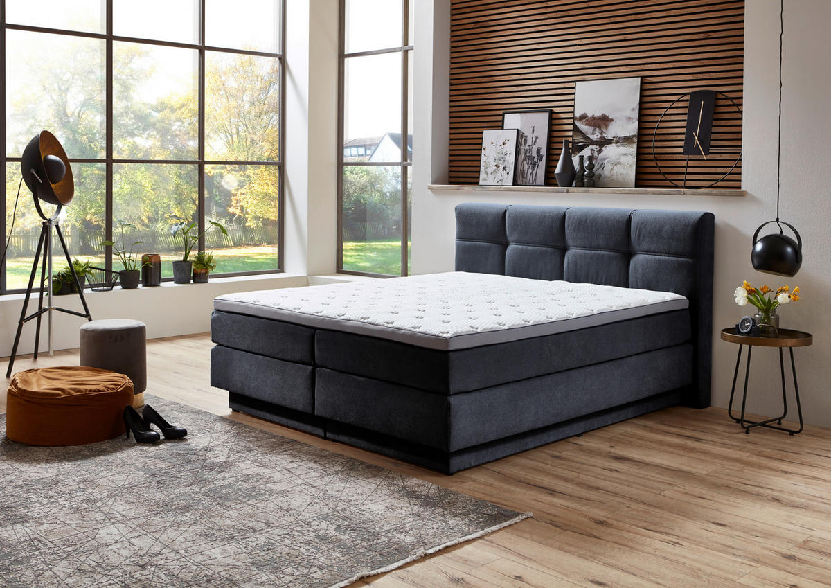 BOXSPRINGBETT 160/200 cm  Blau  - Blau/Schwarz, Konventionell, Kunststoff/Textil (160/200cm) - Carryhome