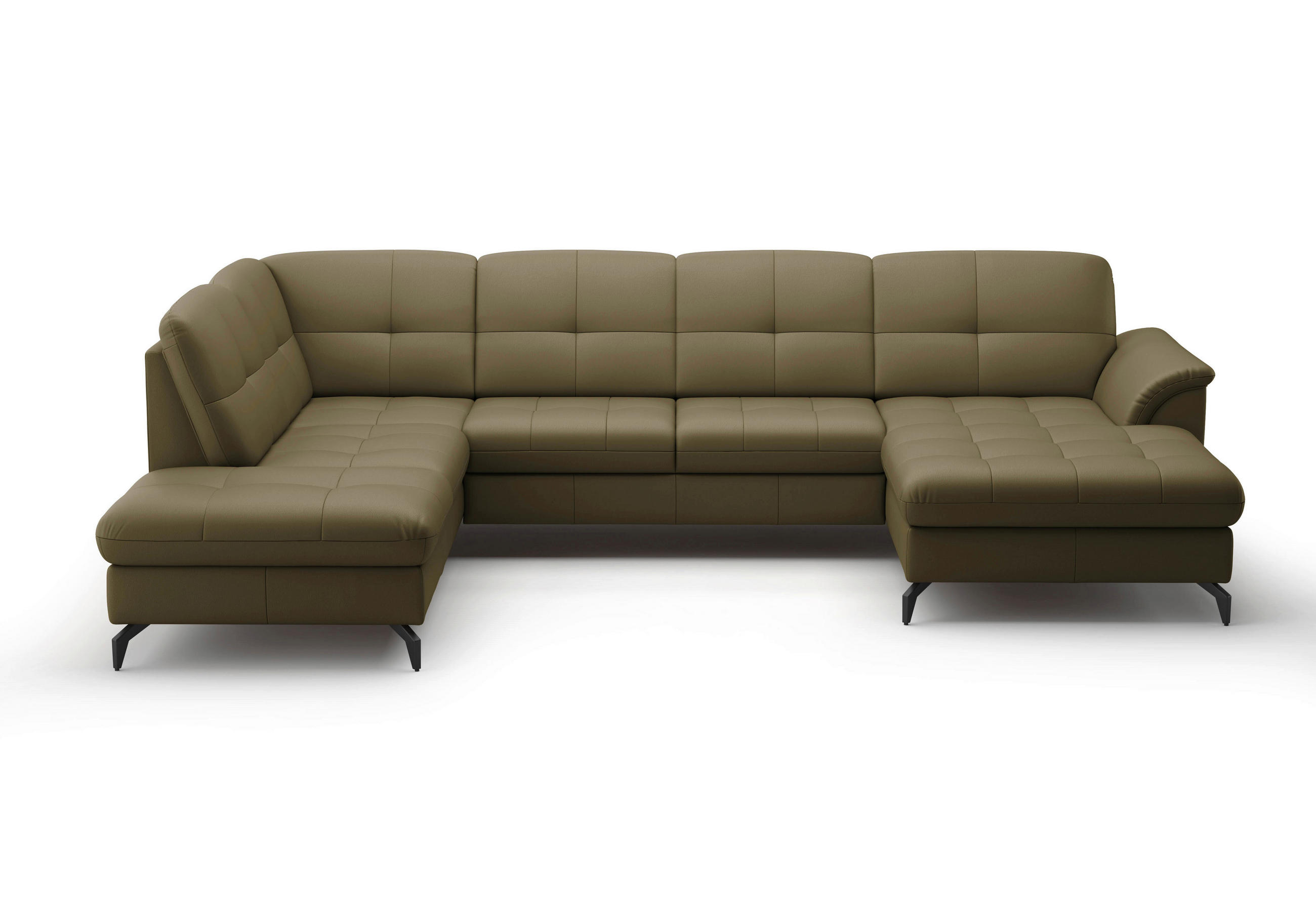 WOHNLANDSCHAFT Olivgrün Echtleder  - Schwarz/Olivgrün, MODERN, Leder/Metall (212/319/164cm) - Sit & More