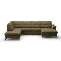 WOHNLANDSCHAFT Olivgrün Kombination Echtleder/Stoff Vliesstoff  - Schwarz/Olivgrün, MODERN, Leder/Textil (212/319/164cm) - Sit & More