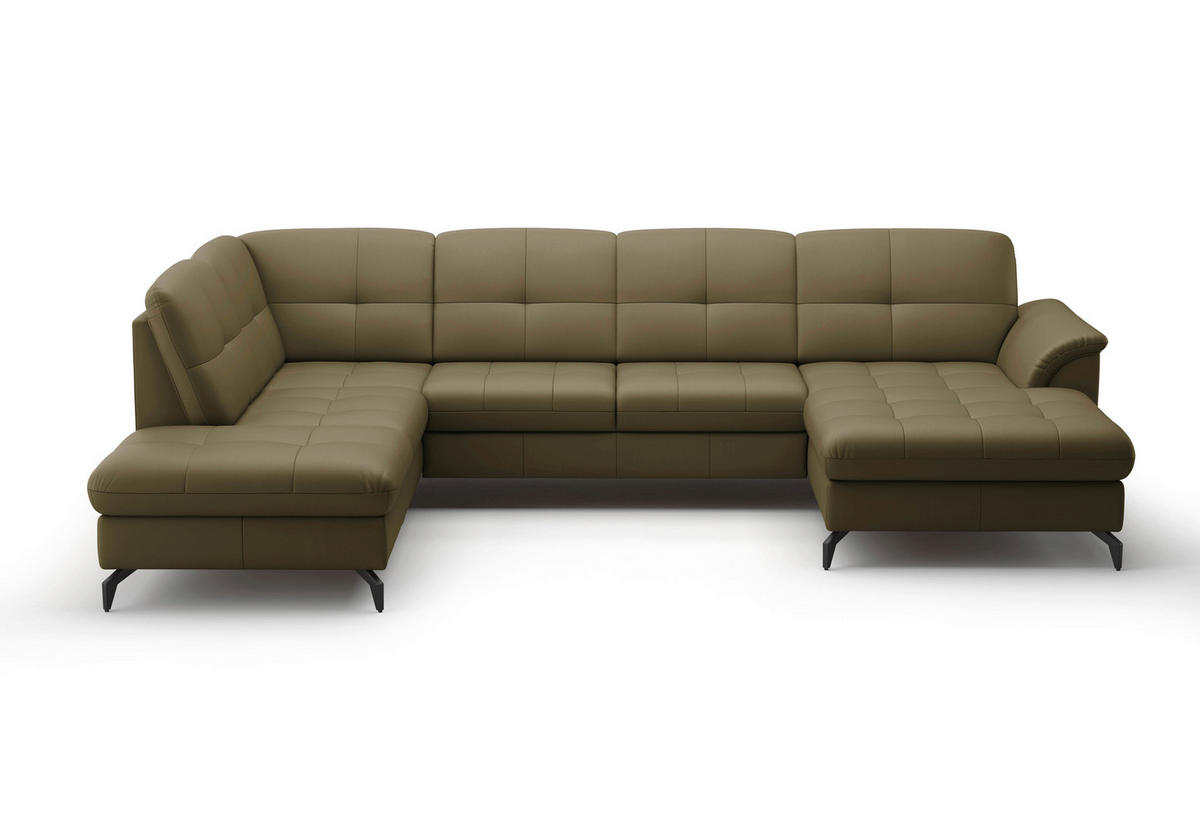 WOHNLANDSCHAFT in Vliesstoff Kombination Echtleder/Stoff Olivgrün  - Schwarz/Olivgrün, Modern, Leder/Textil (212/319/164cm) - Sit & More