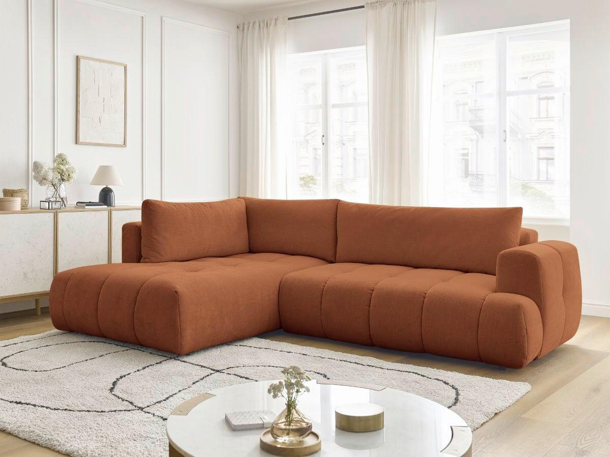 ECKSCHLAFSOFA FUJI Leinenoptik Orange  inkl.  - Schwarz/Orange, MODERN, Kunststoff/Textil (204/282cm)