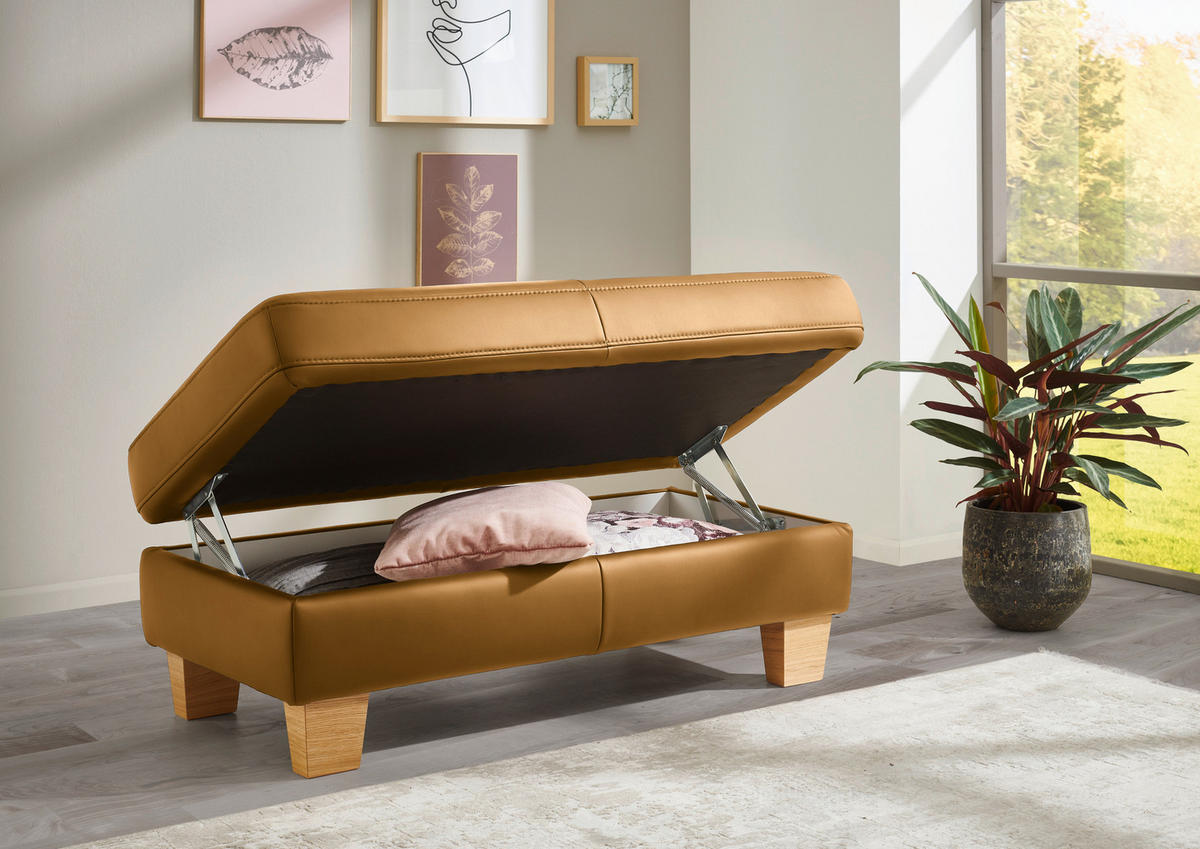 ECKSOFA in Echtleder Senfgelb  - Eiche Bianco/Senfgelb, Konventionell, Leder/Holz (257/235cm) - Valdera