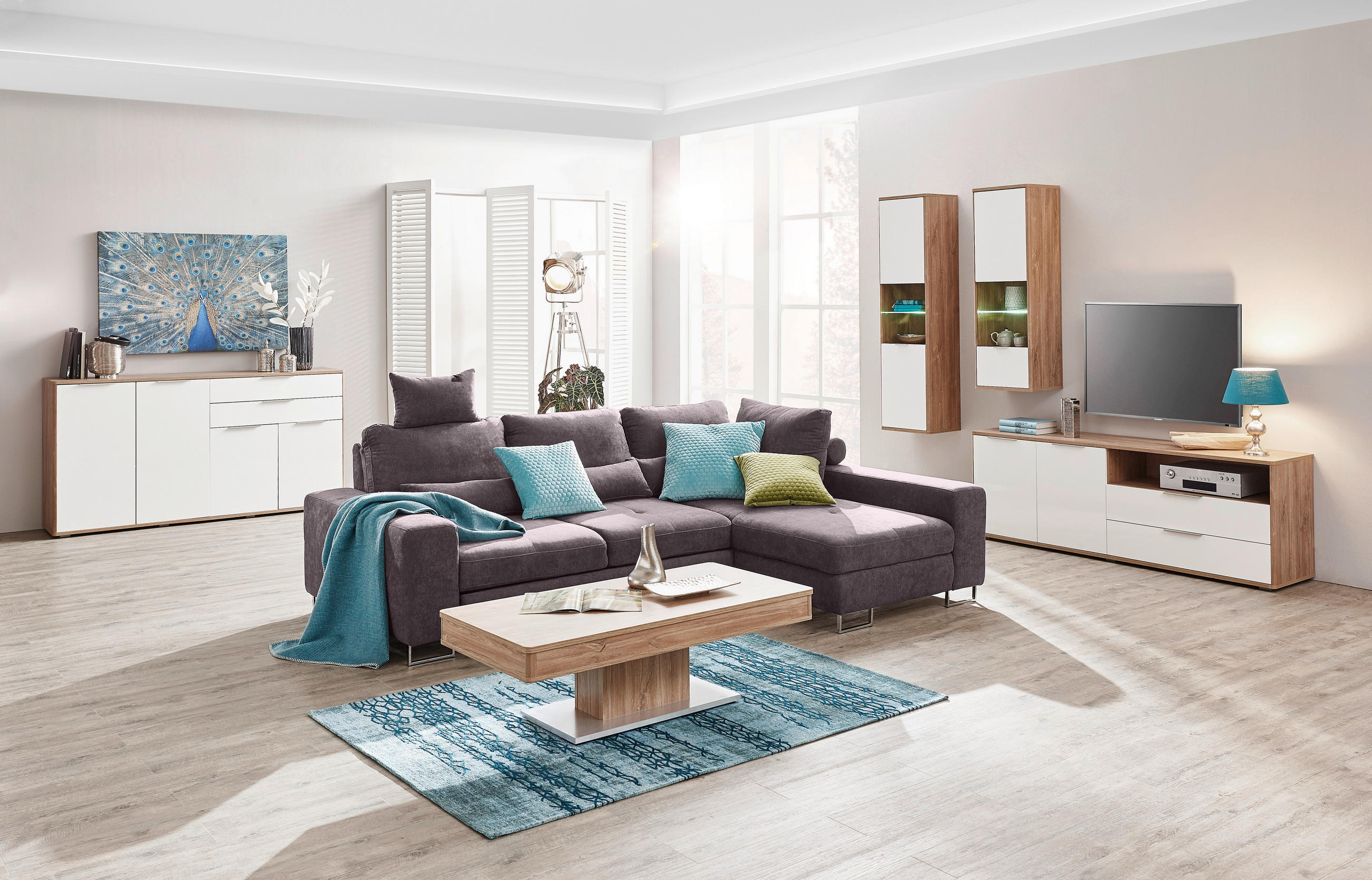 ECKSOFA in Flachgewebe Taupe  - Taupe, Design, Textil/Metall (260/188cm) - Hom`in
