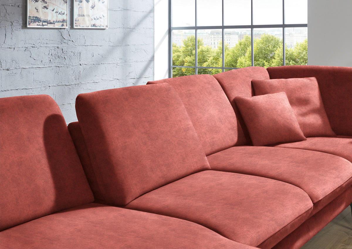 WOHNLANDSCHAFT in Velours Koralle  - Koralle/Schwarz, Design, Textil/Metall (180/344/208cm) - Dieter Knoll