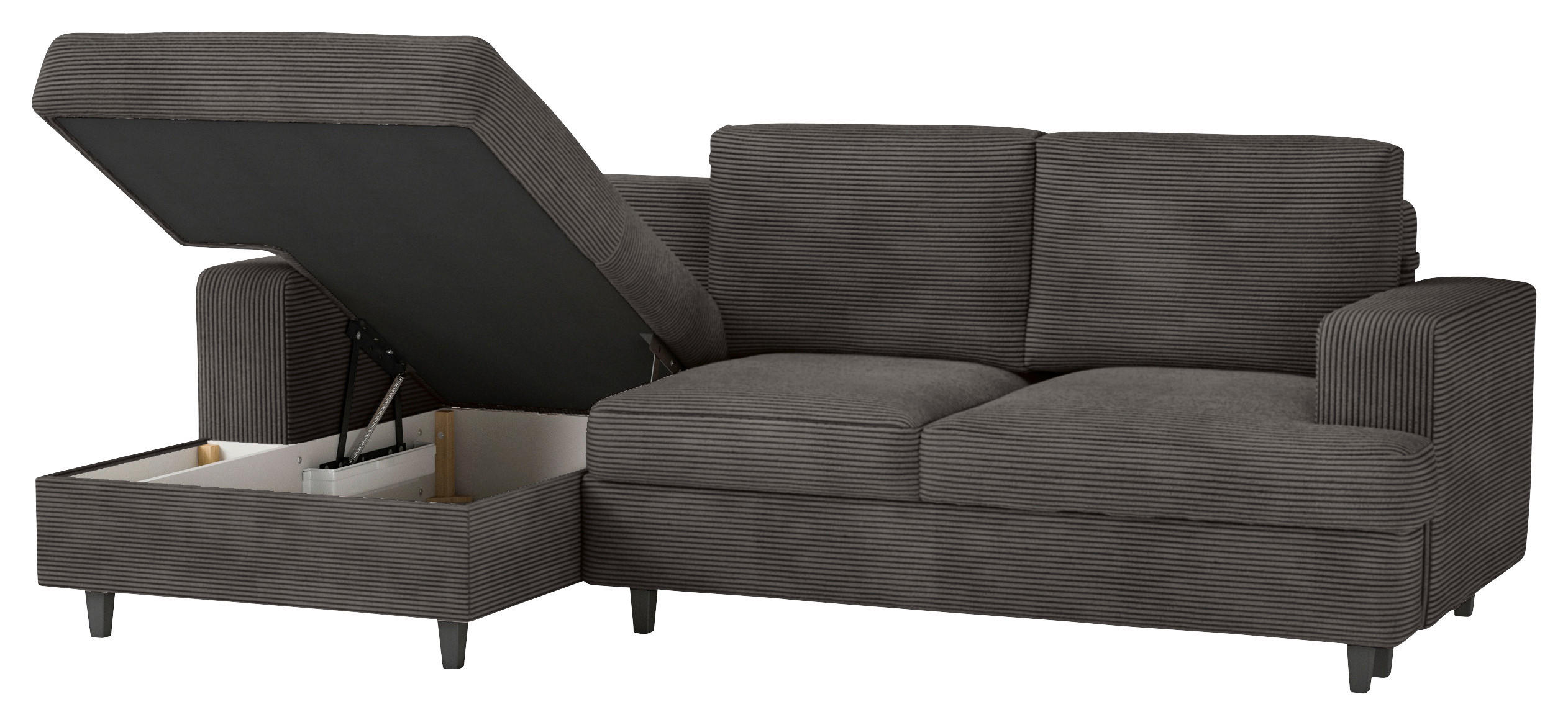 ECKSOFA Taupe Cord, Velours  - Taupe/Schwarz, Design, Holz/Textil (140/247cm) - MID.YOU