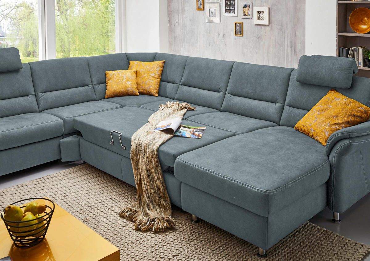 SOFFA i mikrofiber blågrå  - aluminiumfärg/blågrå, Klassisk, metall/textil (262/335/173cm) - Beldomo System